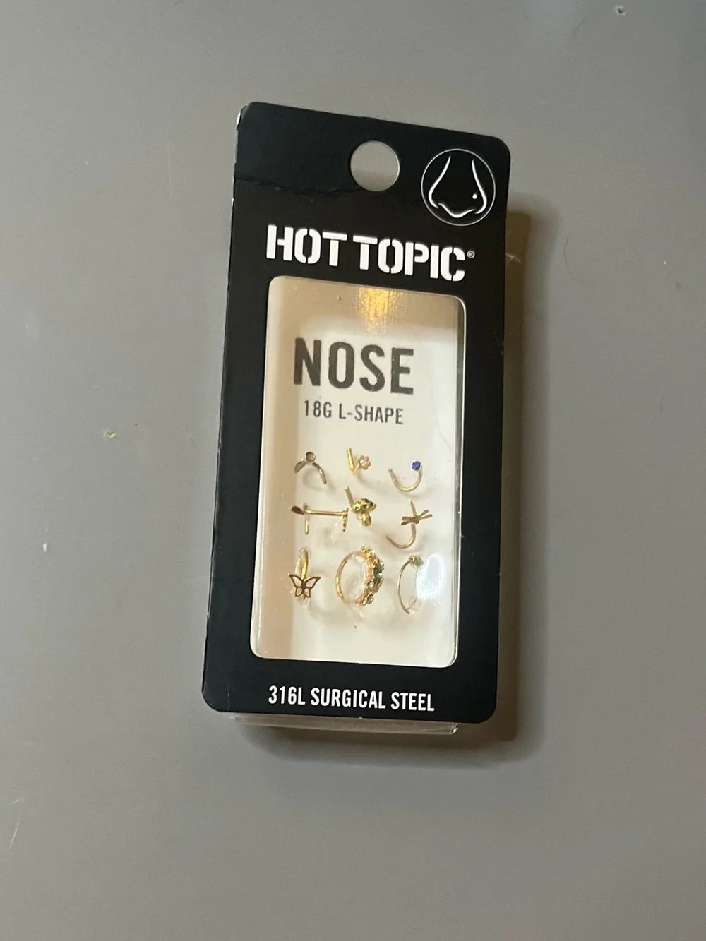 Hot Topic Nose Stud Set 9 Pack 18G L-Shape Gold Butterfly Mushroom NWT